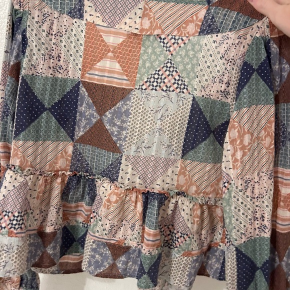 American Eagle Outfitters Patchwork Peasant Blouse - Green, Pink, Navy, Cream - Picture 5 of 8